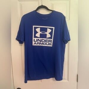 Under Armour Shirt Mens Med Blue White Heatgear Loose Athletic Workout‎ Gym Tee